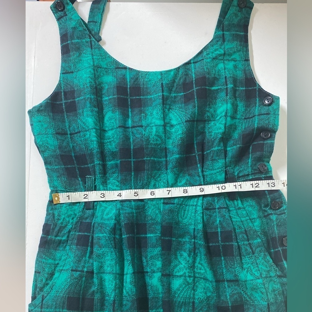 JONI BLAIR Vintage plaid romper black/teal size 7 Button side made in California - Picture 10 of 10